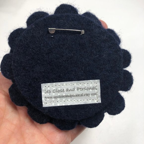 Navy Floral Cashmere Sweater Hat & Flower Pin - Picture 9 of 9